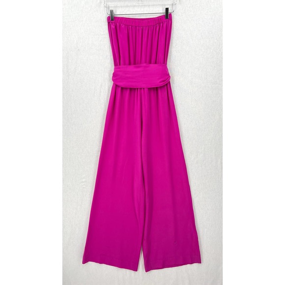 Miguelina Pants - MIGUELINA Strapless Silk Jumpsuit Womens XS Purple Pink Wideleg Pull on Belted